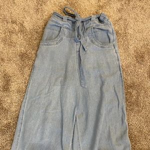 American Eagle Wide Leg Faux Jean Cropped Pants with Tie Bow